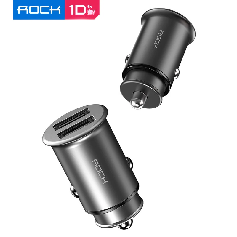 ROCK 4.8A Dual USB металлическое Мини Автомобильное зарядное устройство высокого качества из цинкового сплава универсальное автомобильное зарядное устройство компактное для мобильных телефонов для планшетных ПК