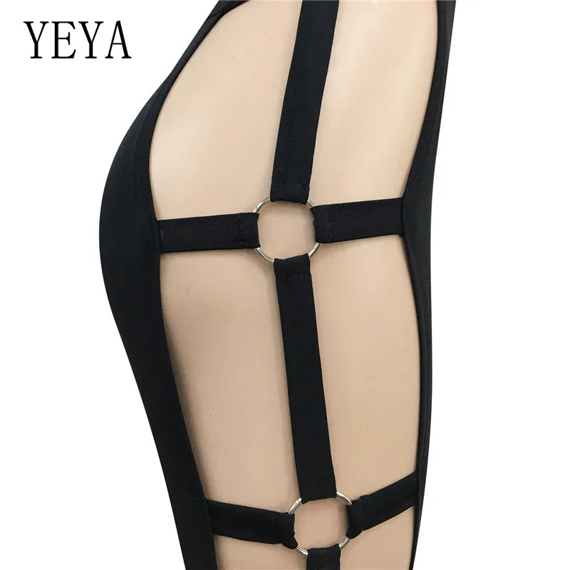 

YEYA Sexy Hollow Out Women Jumpsuits Solid Sleeveless Nightclub Party Rompers Charming O Neck Bandage Skinny Rompers