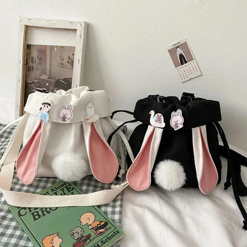 

Cute Rabbit Messenger Bag Canvas Shoulder Bags Korean Style Crossbody Bag Satchel Tote Purse Top Quality Shopping Bag