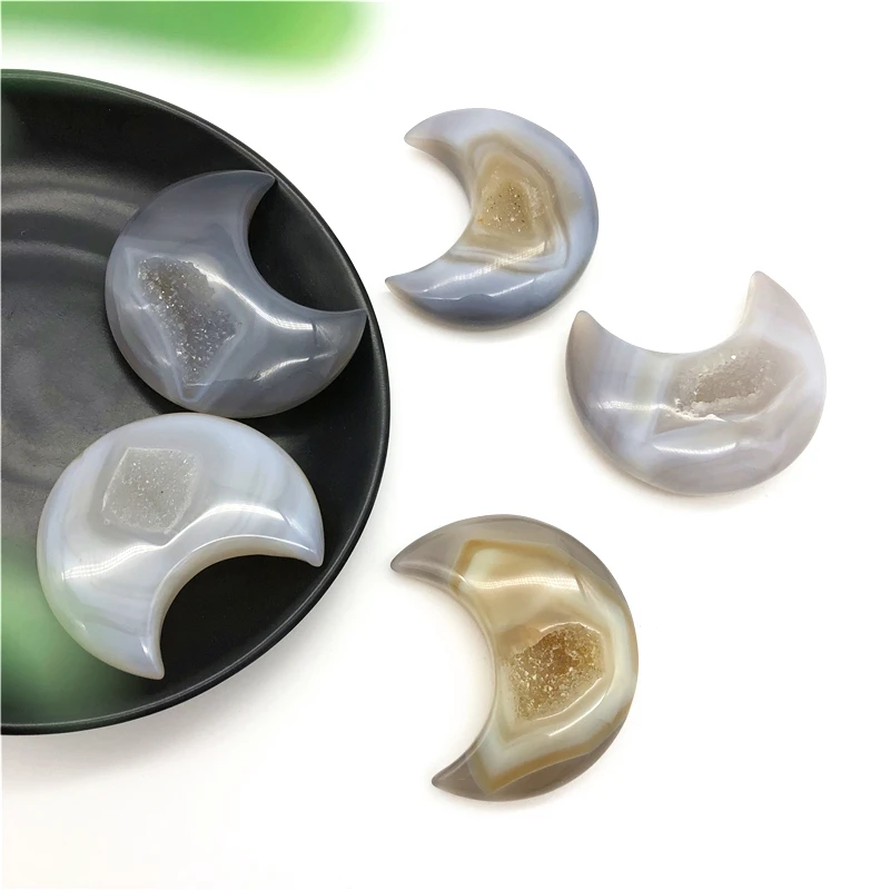 1 шт. Прямая поставка натуральный агат геодвигатель в форме Луны Хрустальный