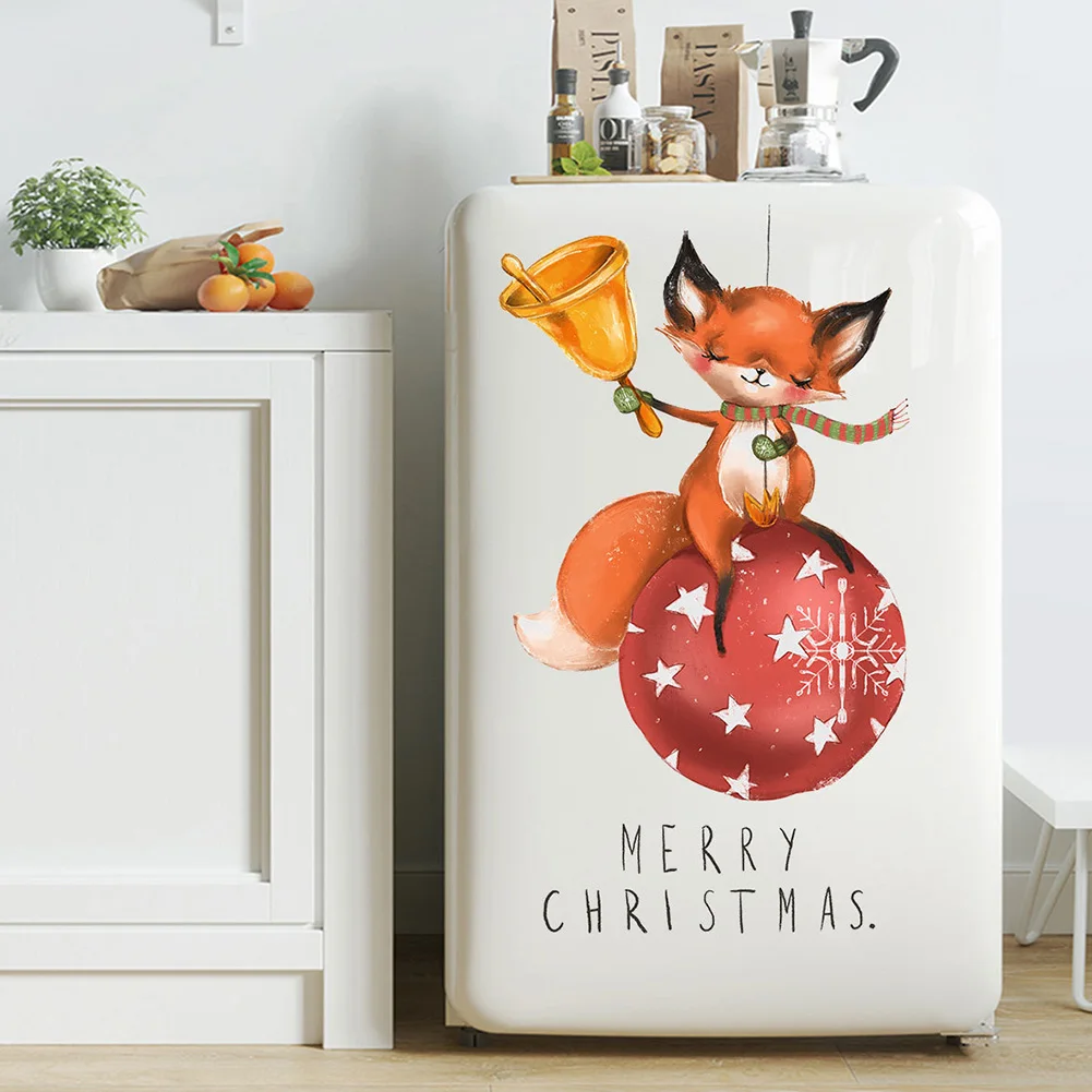 2021 рождественские настенные Стикеры наклейки на окна Новогоднее украшение лиса