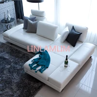 real leather sofa sectional living room sofa corner home furniture couch l shape functional backrest modern stainless steel legs