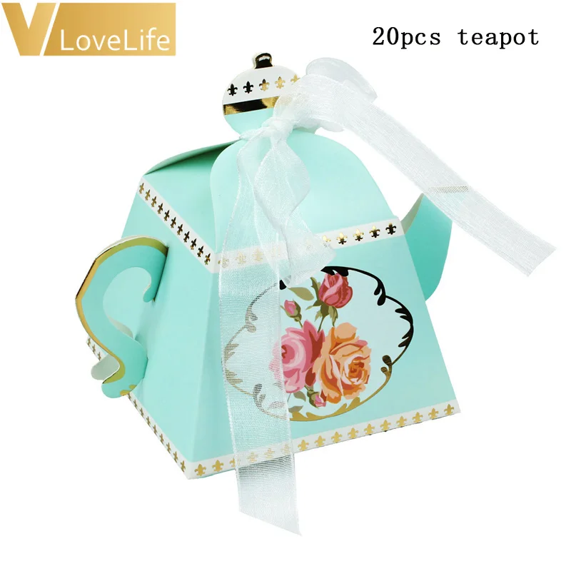 blue teapot 20 шт. коробка конфет на свадьбу свадебный подарок для гостей сувениры чай оформление вечеринки день рождения Аксессуары - Цвет: blue teapot