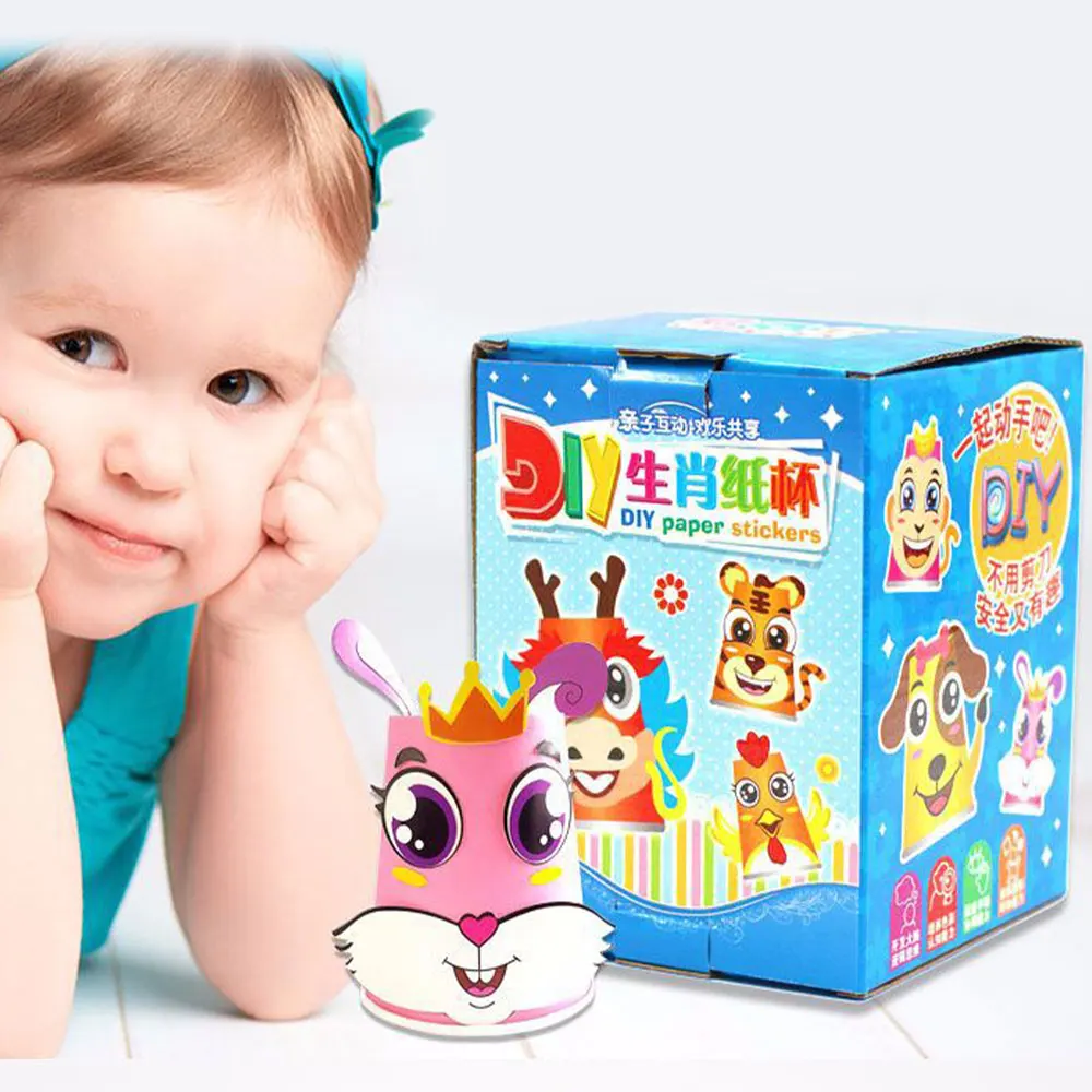 12pcs Kids Animals DIY Handmade Paper Cups Sticker Set Kindergarten School Art Craft Developmental Toys Fast Shipping | Игрушки и хобби
