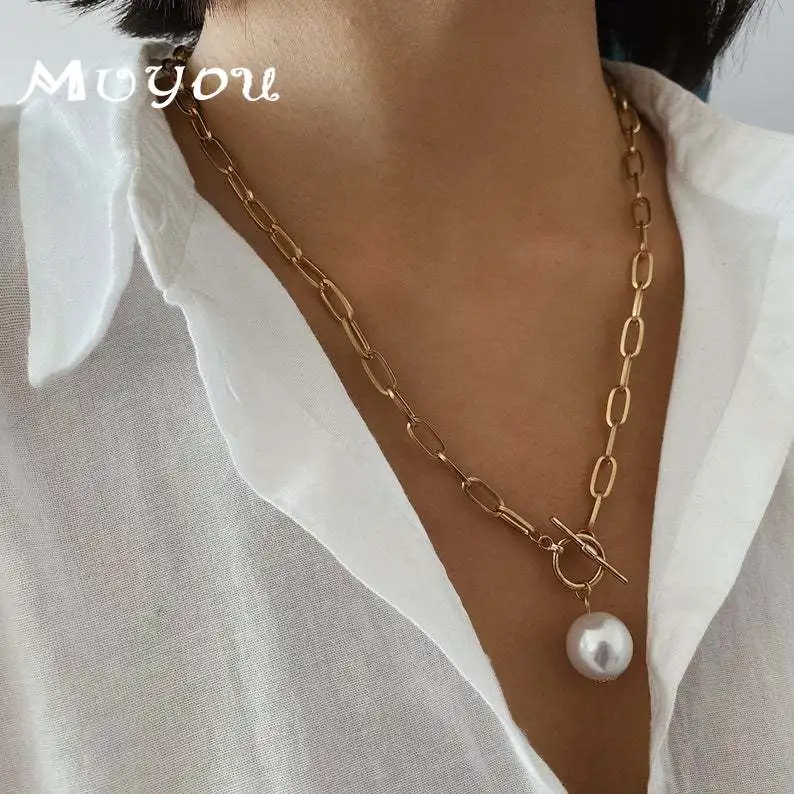 Модный чокер с жемчугом подвеской ожерелье для женщин свадьба панк большой шарик