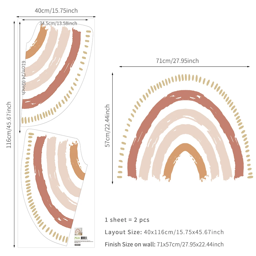 funlife® boho rainbow wallpaper wall stickers nursery self adhesive waterproof home decor girl children kids babys room bedroom free global shipp