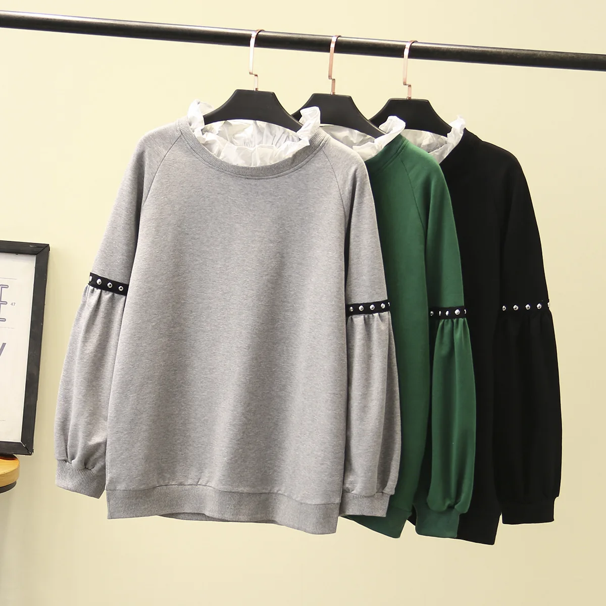 Женская толстовка с рукавами фонариками весна 2020 свободные топы гофрированным