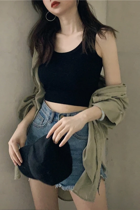 

Crop top mujer Spring haut femme corset Korean version 2021 new open navel short base suspender vest female student camisetas