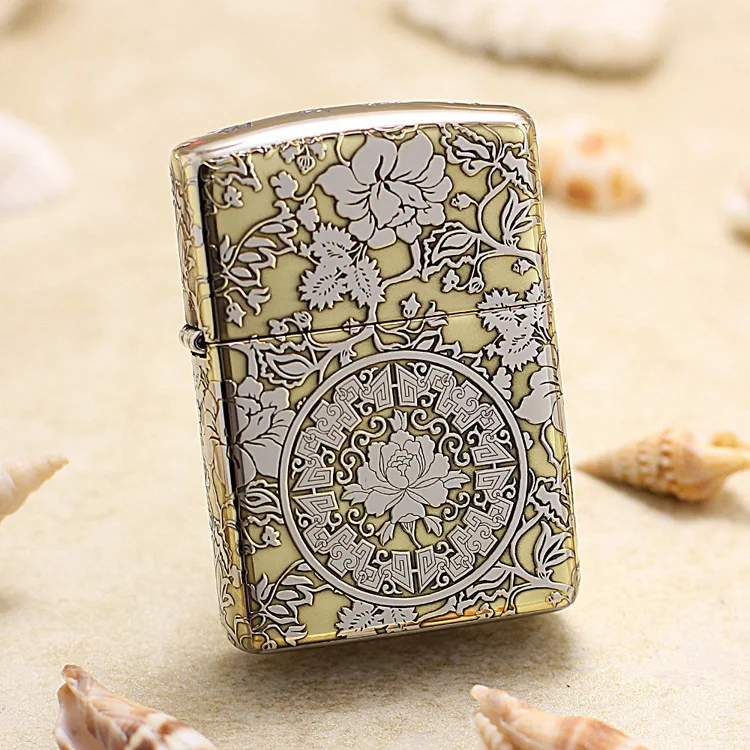 Оригинальная масляная Зажигалка Zippo медная ветрозащитная богатая пиона 3D