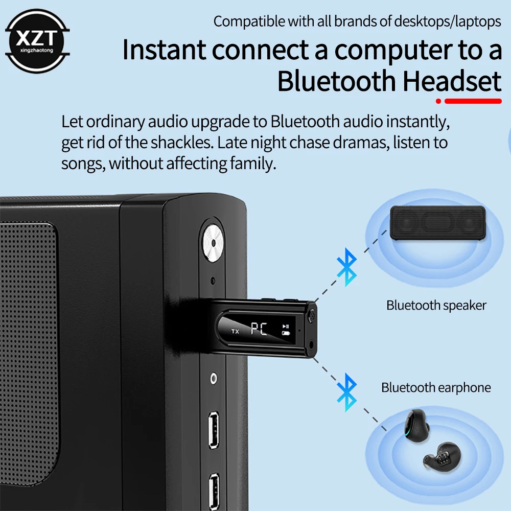 USB Bluetooth 5 0 приемник передатчик со светодиодным дисплеем 3 мм Aux TF карта