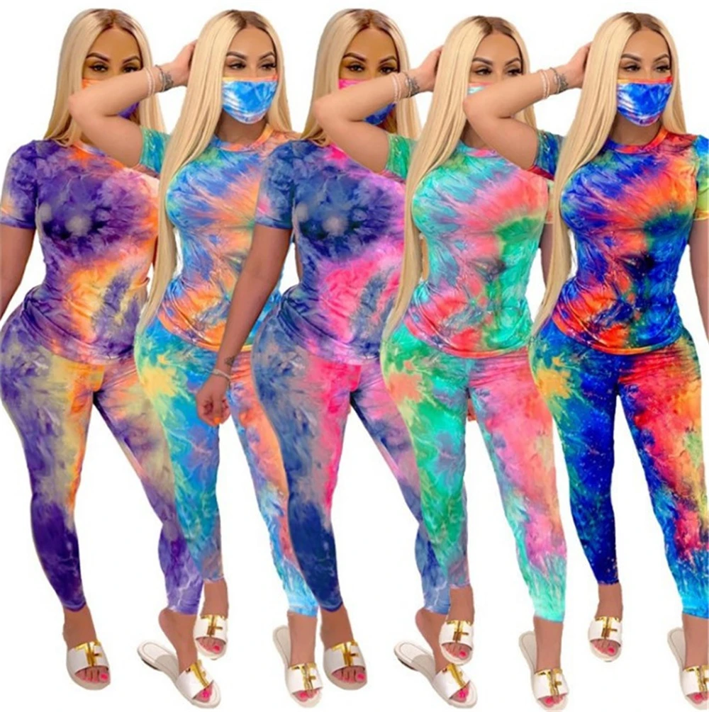 

Two Piece Set Tracksuit Women 2 Piece Set Female Tie Dyeing Top And Leggings Sportswear Suit Summer Clothes Ropa De Mujer