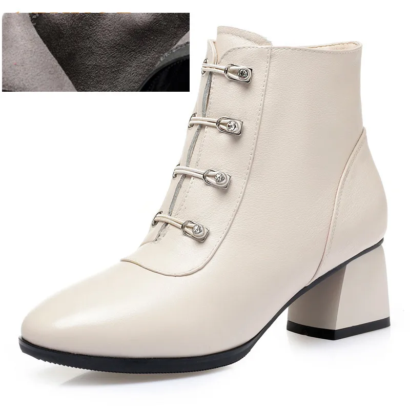 Beige singe AIYUQI; Новинка года; модные женские ботинки; короткие ботиночки из натуральной кожи; Свадебная женская обувь; ботильоны для женщин на платформе; Цвет Красный - Цвет: Beige singe