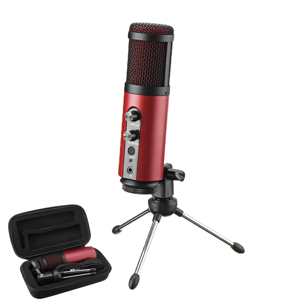 

USB Condenser Microphone Music Recording Live Stream Game PC Professional Tripod Monitor Mute Reverb Podcaster 24bit 192Khz
