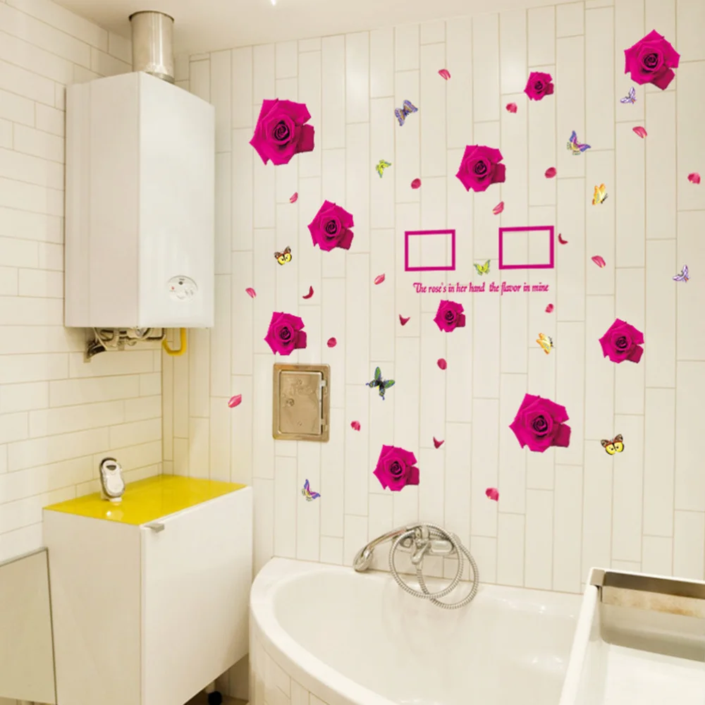 

Romantic Hot Rose Background Wall Decoration Removable Wall Stickers For Home And Hotel