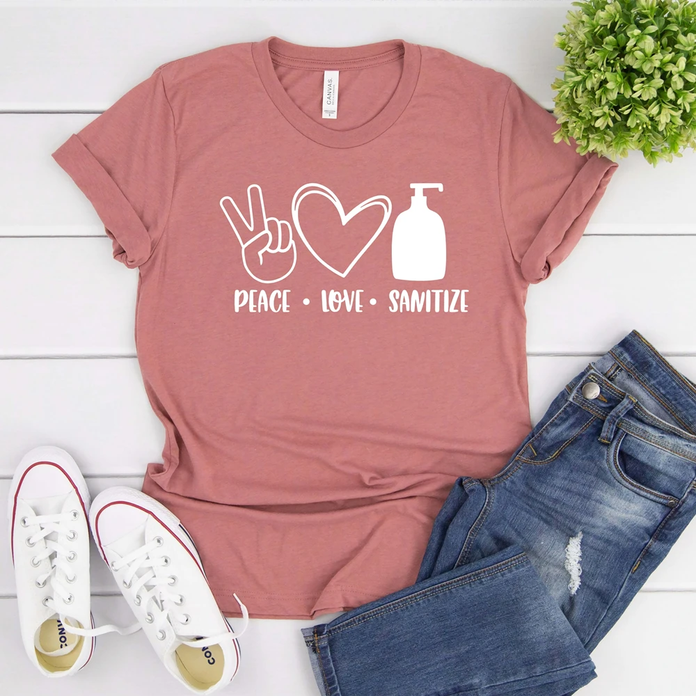 

2020 Peace Love Sanitize Shirt Funny Quarantine T-Shirt Unsex Social Distancing Shirts Wash Your Hands Stay Home Tee