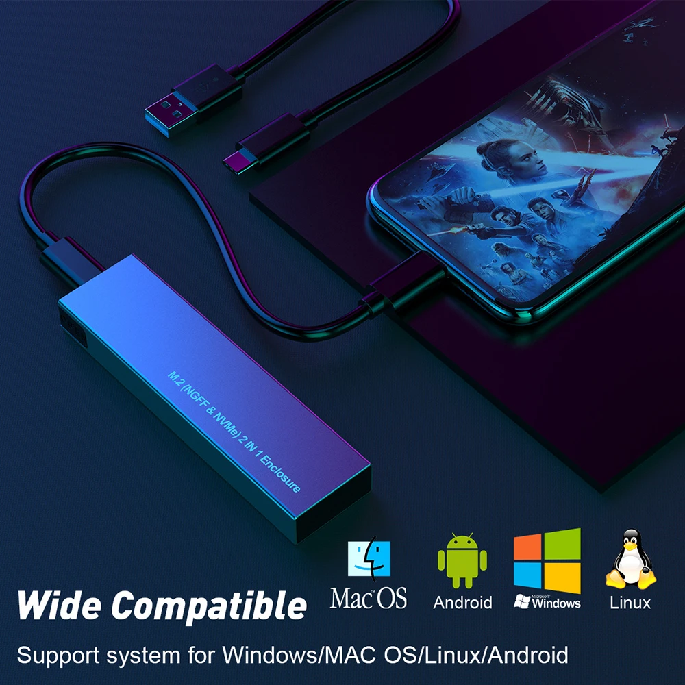 Dual Protocol M.2 NVMe Case USB C Gen2 10Gbps PCIe SSD M2 SATA NGFF 5Gbps Tool Free For 2230/2242/2260/2280 |