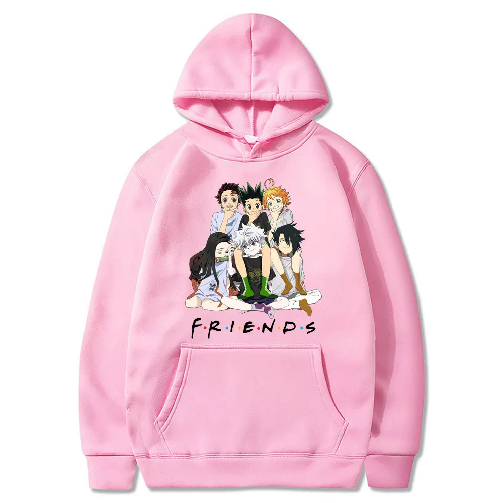 

Japanese Anime The Promised Neverland Demon Slayer Friends Print Hoodie Casual Keep Warm Men Sweatshirt Men/Women pullover Tops