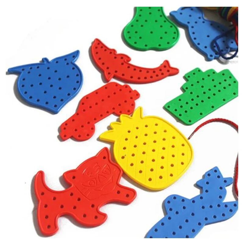 Kids Montessori Lacing Board Education Toys Geometric Buttons Animal Stringing Threading Beads Baby Fine Motor Skill Learning