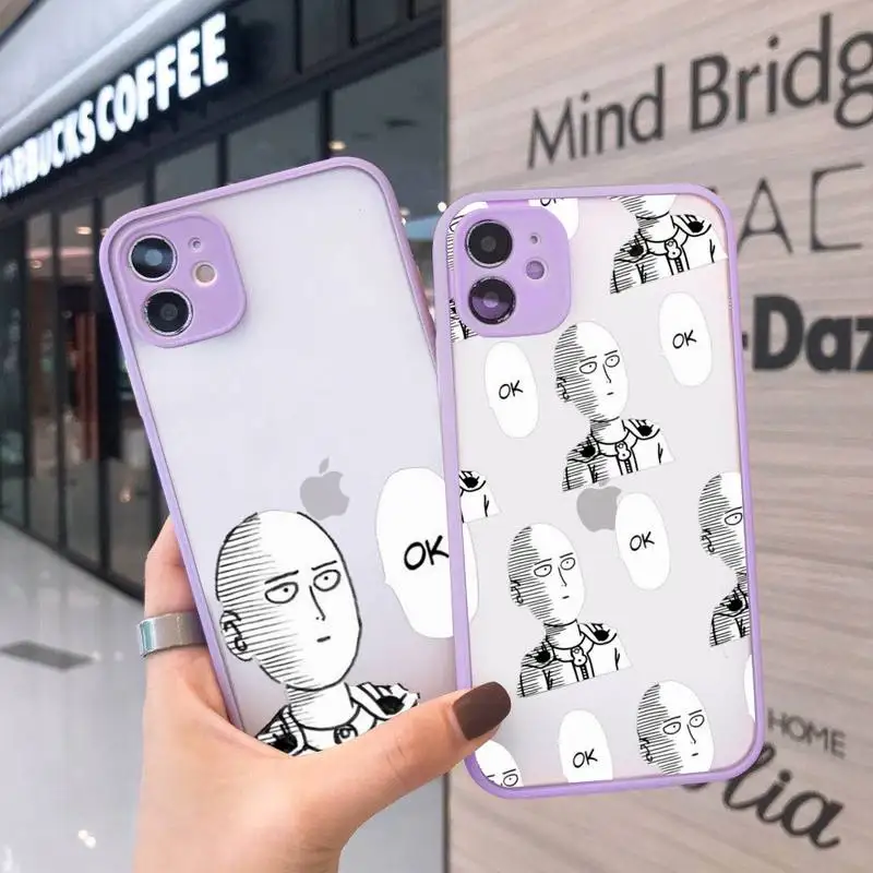 

Anime One Punch Man Phone Case For iPhone 12 11 Mini Pro XR XS Max 7 8 Plus X Matte transparent Purple Cover