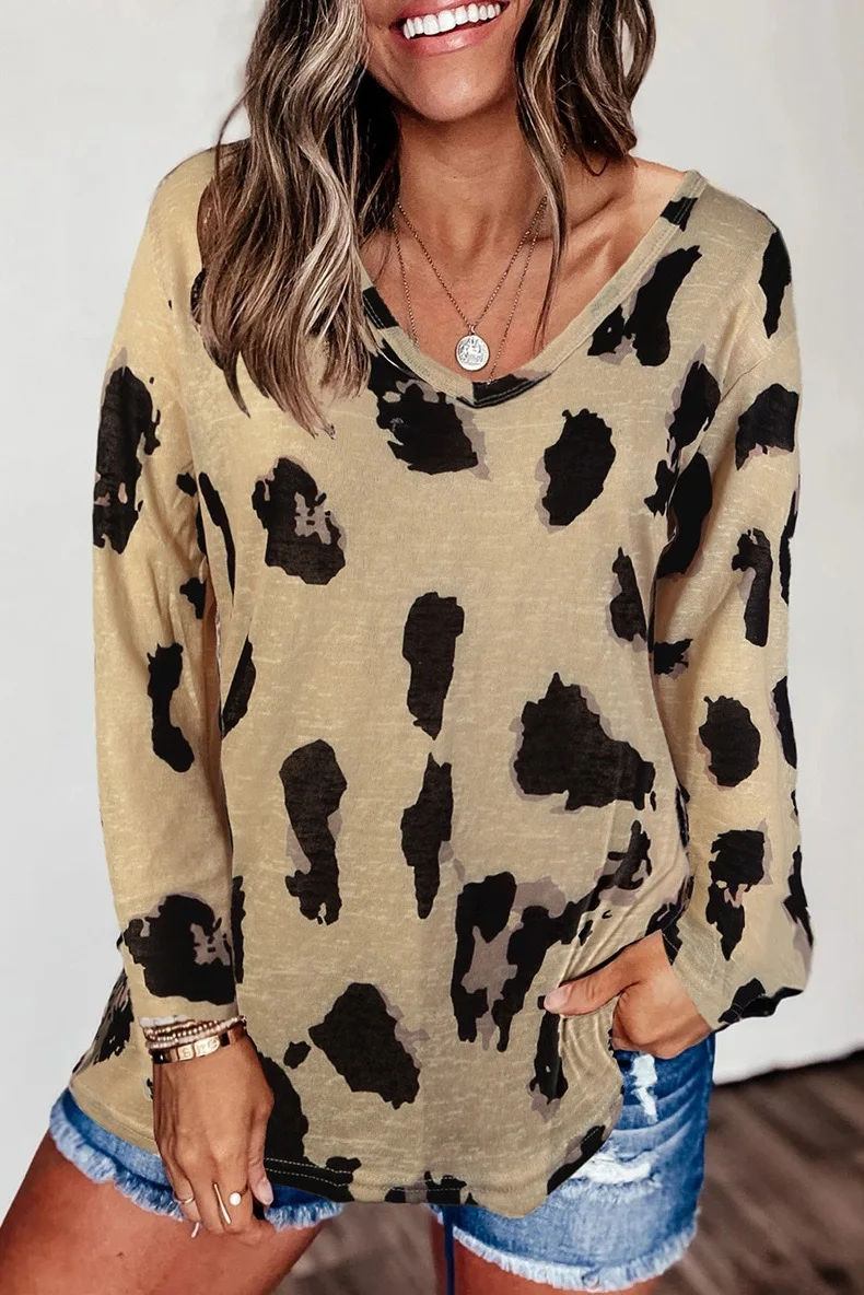 

New Leopard Print Long Sleeve Pullover loose base top
