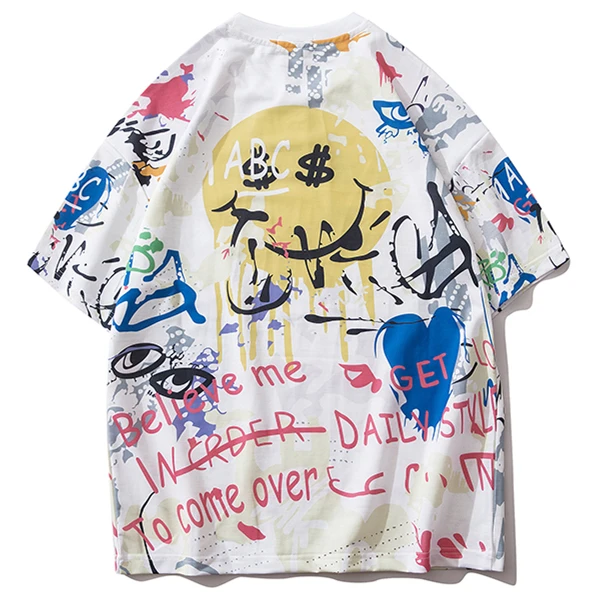 Harajuku Граффити футболка толстовка мужская хип хоп Короткие рукава уличная одежда
