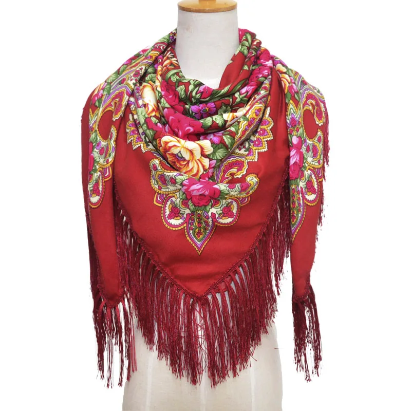 

Шарф с кисточками в русском стиле, Женский хлопковый шарф с этническим принтом в стиле ретро, двухсторонний плащ, платок на осень и зиму