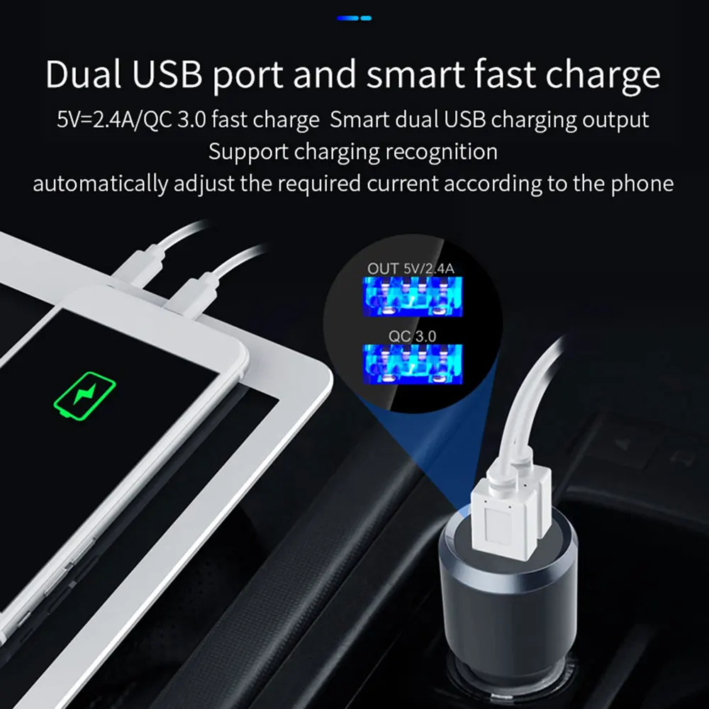 

Bluetooth 5.0 QC 3.0 Smart FM Transmitter Colorful Atmosphere Lights Car Kit Car Charger Car MP3 Player Audio Handsfree Calling