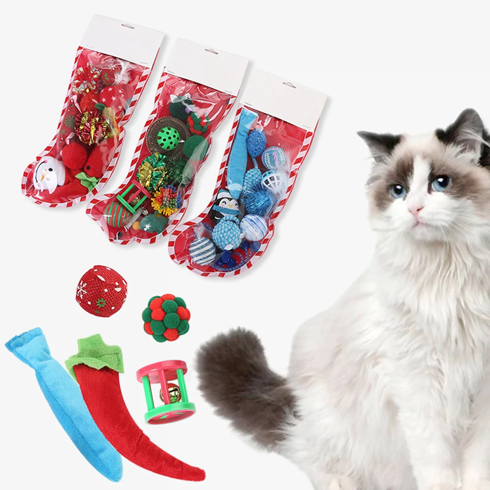 Кошка игрушка поддельная мышка Рождественский чулок с маленькими игрушками