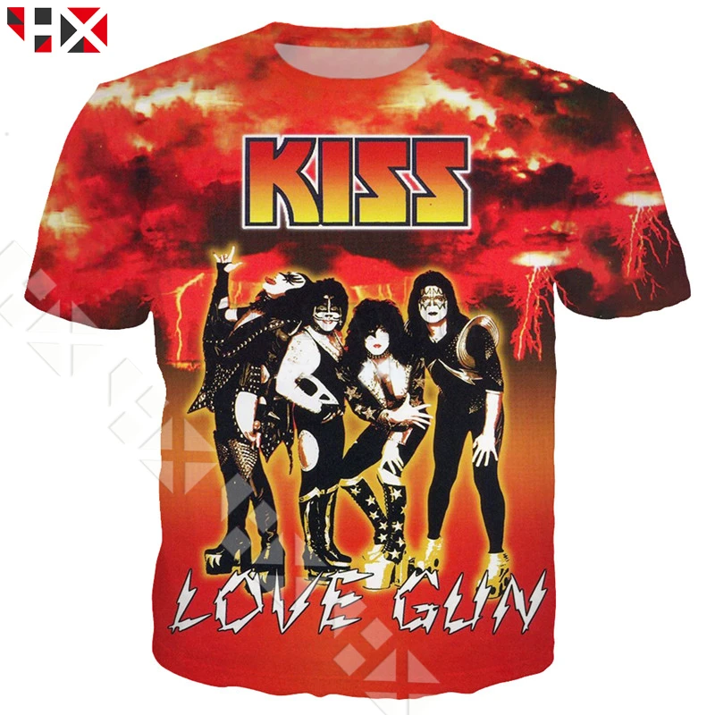 Летняя модная крутая футболка HX с металлической рок группой Kiss Band для мужчин и