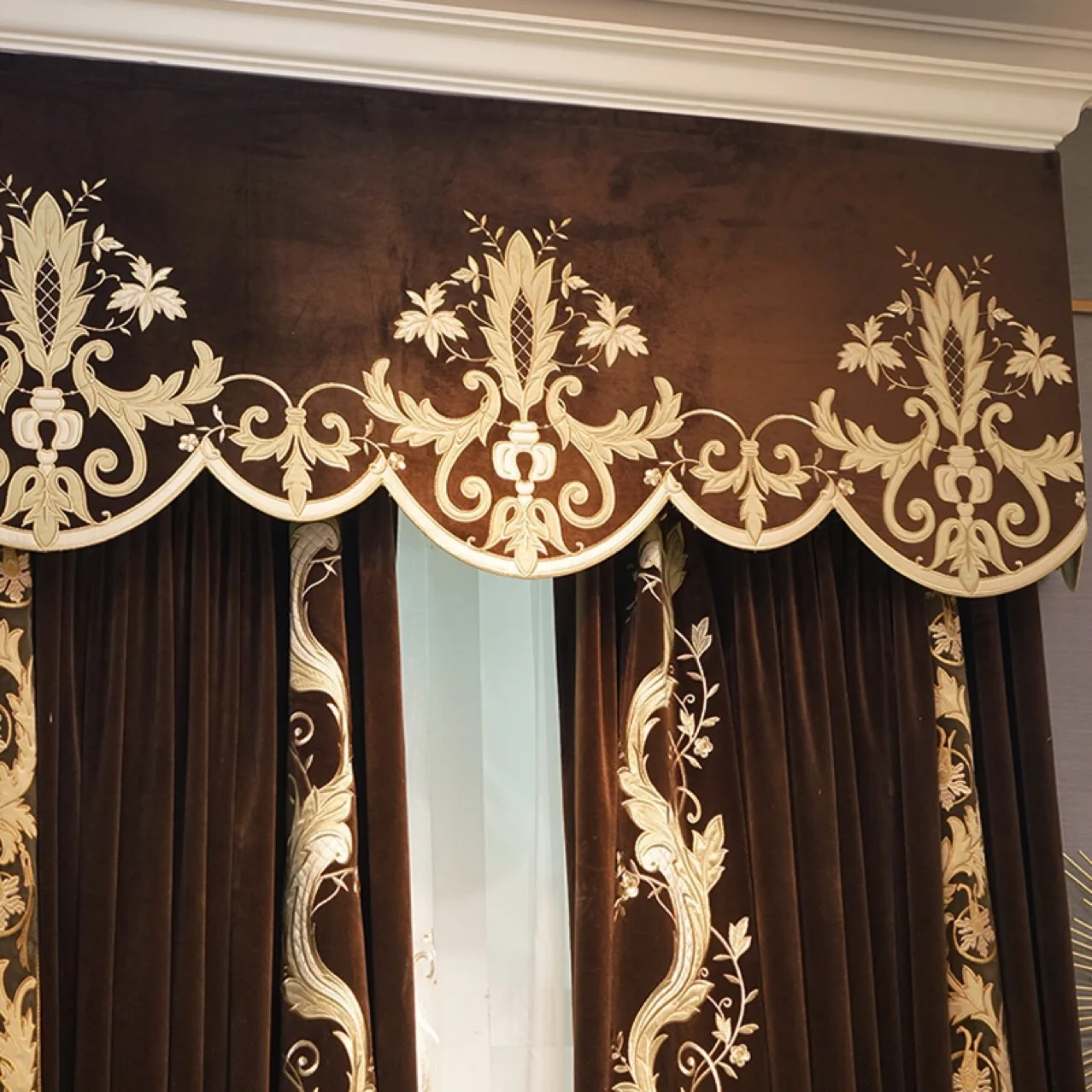 

High-end European-style Luxury Flannel Embroidered Villa High Window Duplex Building Curtains for Living Dining Room Bedroom