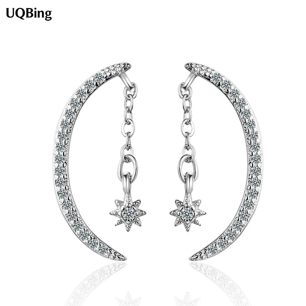 Украшения, оптовая продажа, серебряные серьги-гвоздики в виде звезды и Луны с цветным кристаллом, подарки для женщин