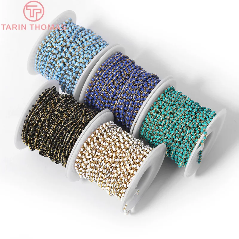 50 см бусины 3 мм 24K золото цвет латунь и стекло с колесом бусы ожерелье цепи