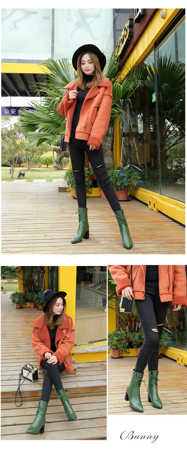 Dropshipping Pointed Toe Women's Boots Green Plush Ankle Keep Warm Winter Boots for Women Autumn High Heel Metal Zipper Leather