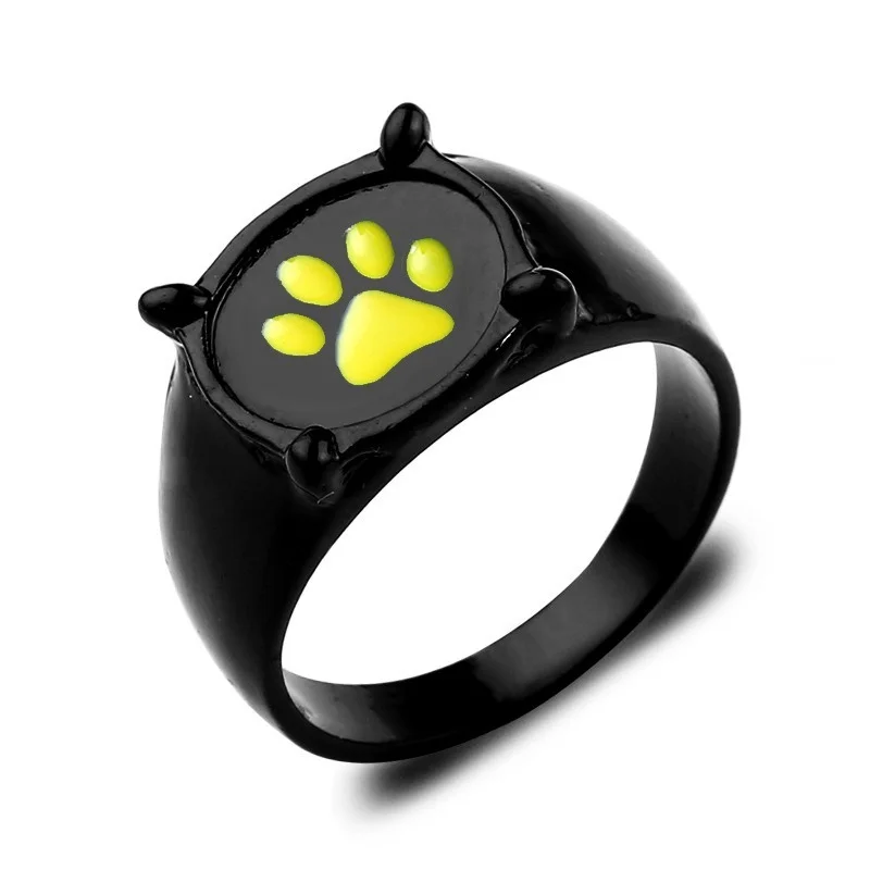 

Anime Black Cat Rings Girl Boy Cartoon Green Print Enamel Cat Paw Finger Ring Cosplay Jewelry Party Kids Men Rings Gift