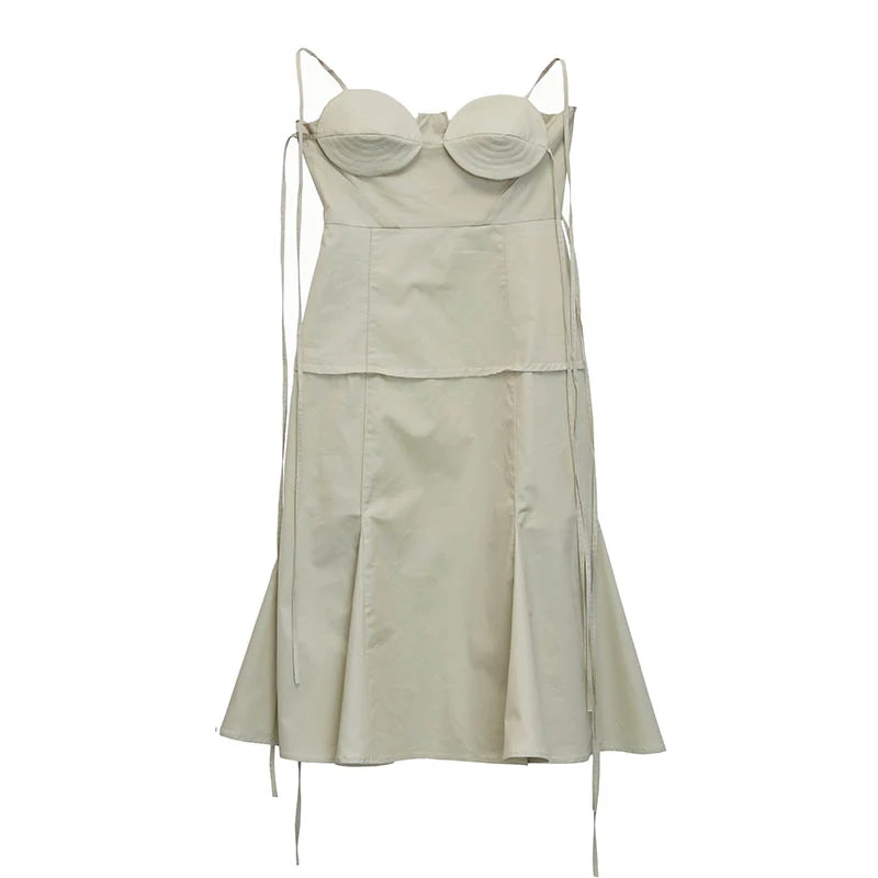 

[EAM] Women Yellow Split Joint Temperament Spaghetti Strap Dress New Sleeveless Loose Fit Fashion Tide Spring Summer 2021 1X880