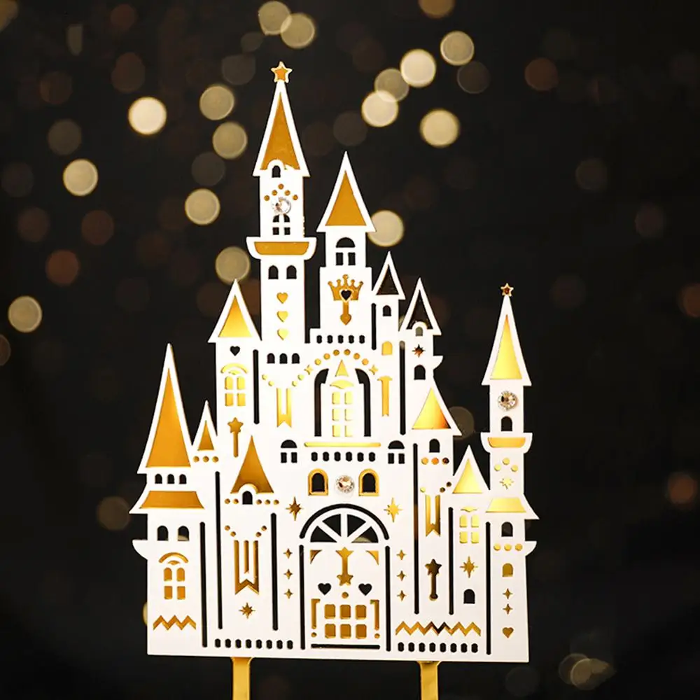 Принцесса замок акриловый торт Топпер помолвка день рождения Золотой Resuable кекс