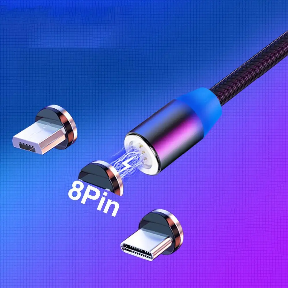 

Магнитный кабель USB Type-C, Micro-USB, Круглый, с поворотом на мобильный телефон градусов, износостойкий, светящийся, 3 А