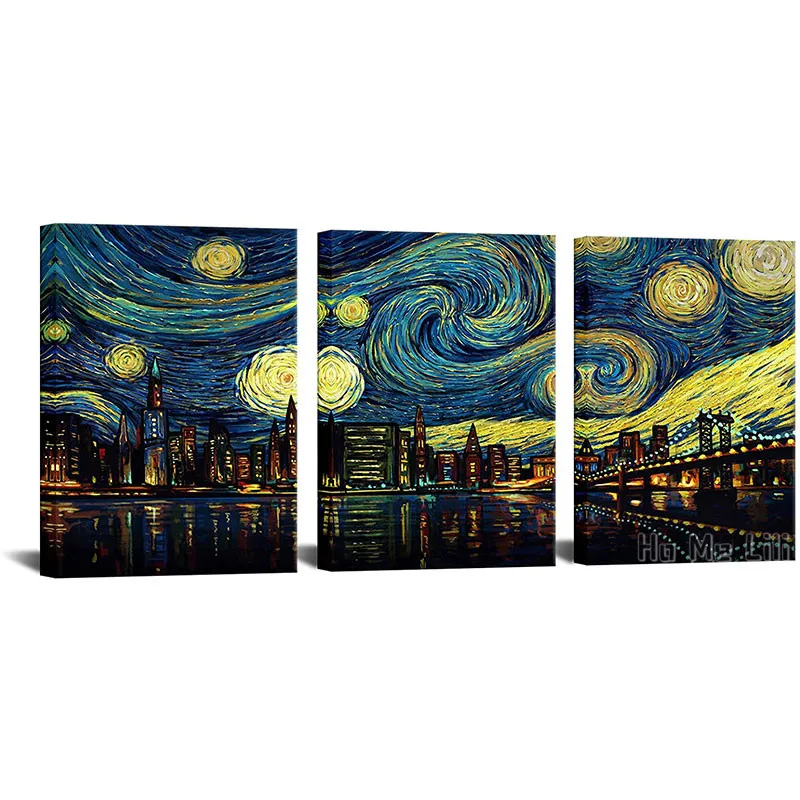 

New York City Canvas By Ho Me Lili Wall Art Starry Night Over Brooklyn Bridge Print Abstract Artwork Modern Home Decor