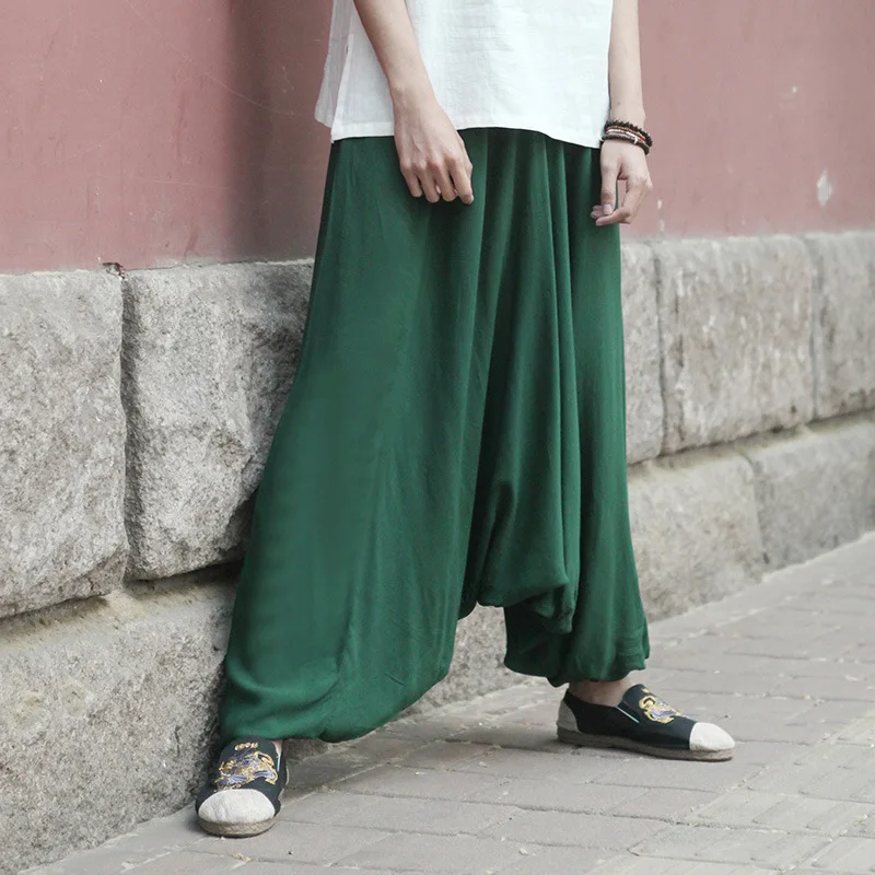 Мужские льняные брюки кунг фу в восточном стиле свободные с широкими штанинами