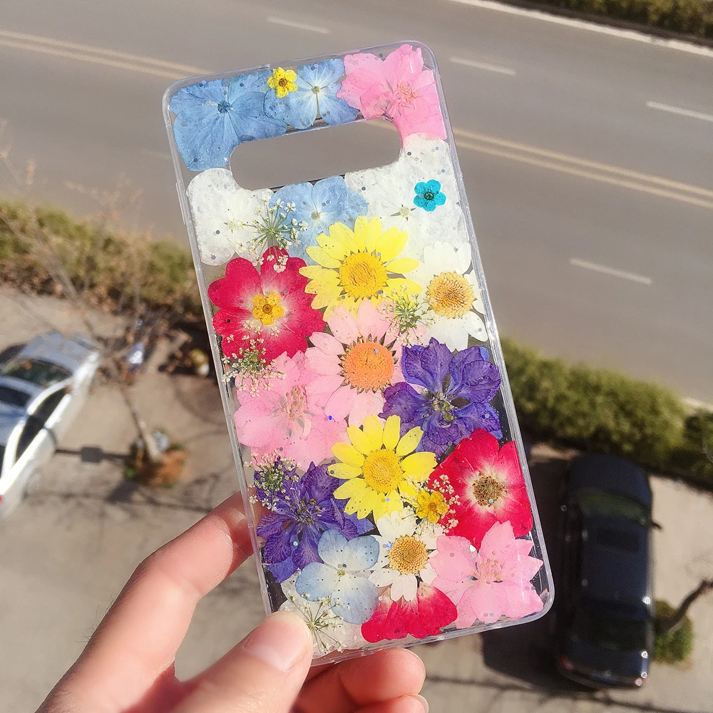 

Dry Real Flower Back Cover and Soft TPU Phone Case for Sammung Galaxy Note20 Ultra 10 9 8,Clear with Design for Girls Women Cute