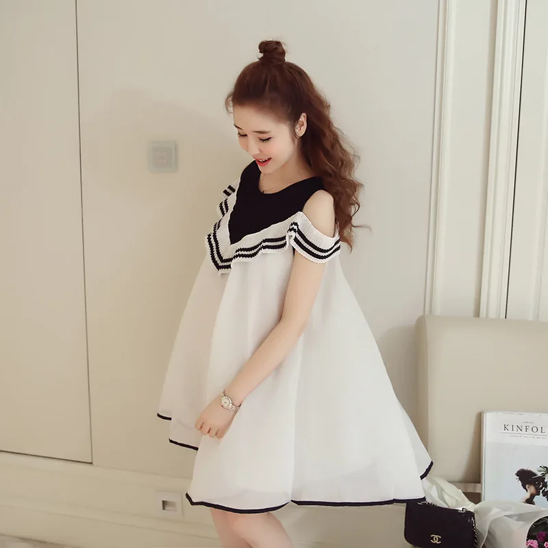 Летние платья для беременных с открытыми плечами трапециевидные мам Одежда