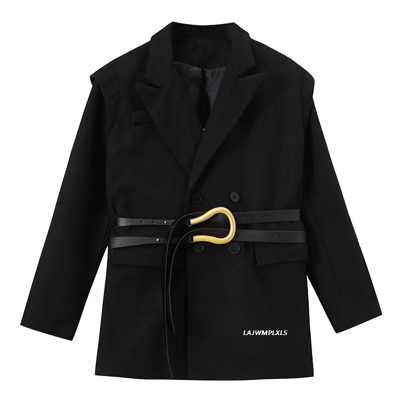 

Black Woollen Suit Jacket Women 2021 Spring Autumn Vintage Oversize Wool Blazers Female Outwear High Fashion