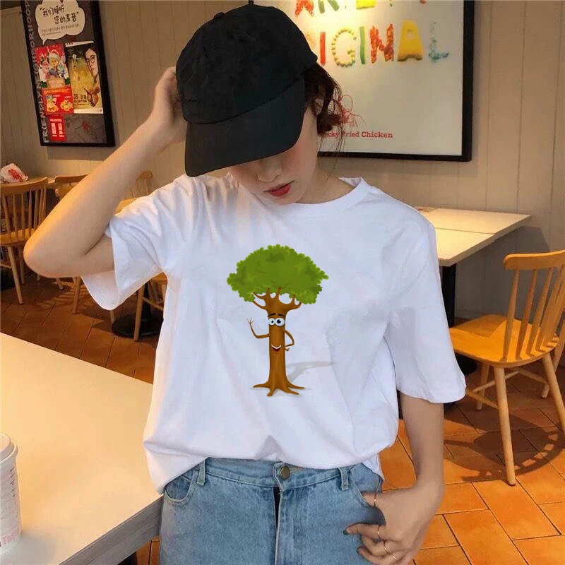 

Summer T Shirt Women Clothing Trees Graphic Print Summer Casual Korean Fashion Girls Top Tees O Neck Aesthetic Ullzang Tshirts