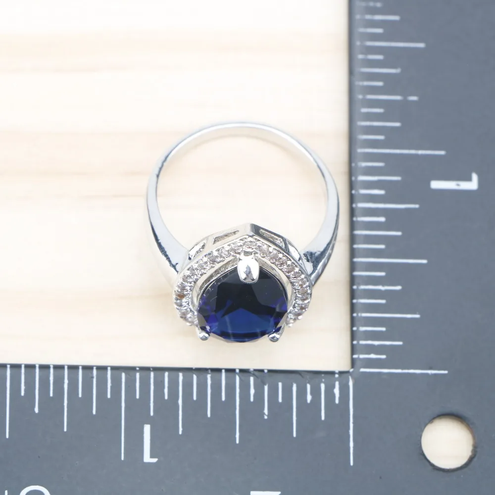 Женский свадебный комплект ювелирных изделий из серебра 925 пробы с синим