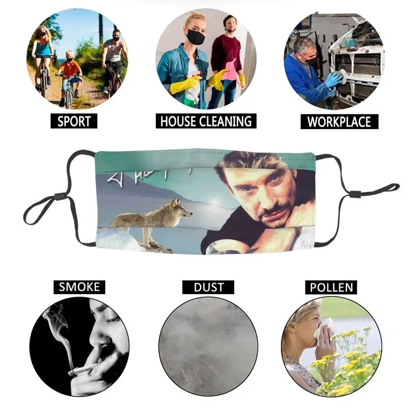 

Johnny Hallyday Wolf Mask Washable Unisex French Rock Singer Mouth Face Mask Dustproof Protection Cover Respirator Mouth-Muffle