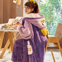 plus size women sleepwear winter pajamas plush robe thermal pantsuit fashion home wear add fleece and thicken nightgown