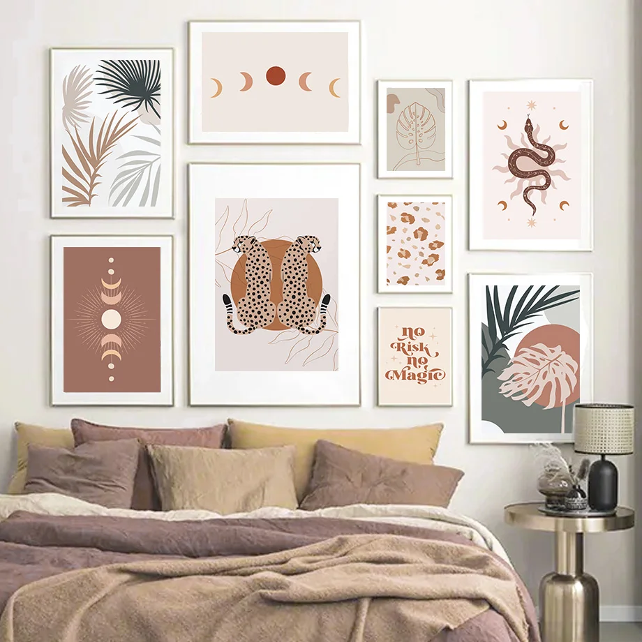 

Strelitzia Monstera Leopard Snake Sun Moon Wall Art Canvas Painting Nordic Posters And Prints Wall Pictures For Boho Room Decor