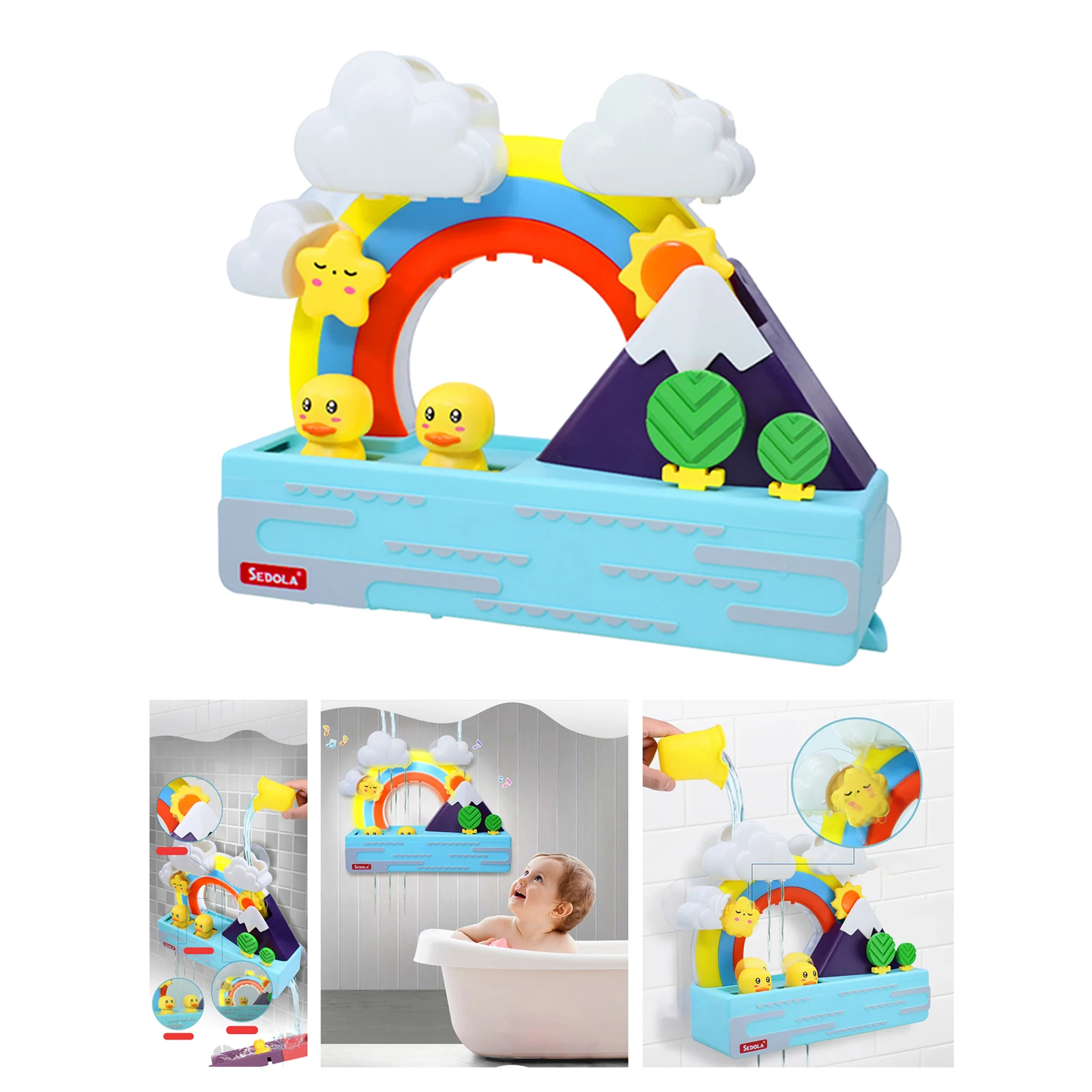 

Shining Rainbow Floating Duck Toys with Tracks Water Fill Spining Fountain for Toddlers 1-3 Games Birthday Gifts