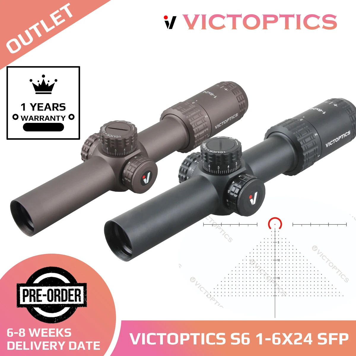 Прицел винтовочный VictOptics S6 1 6x24SFP 5 уровней освещения револьверная блокировка