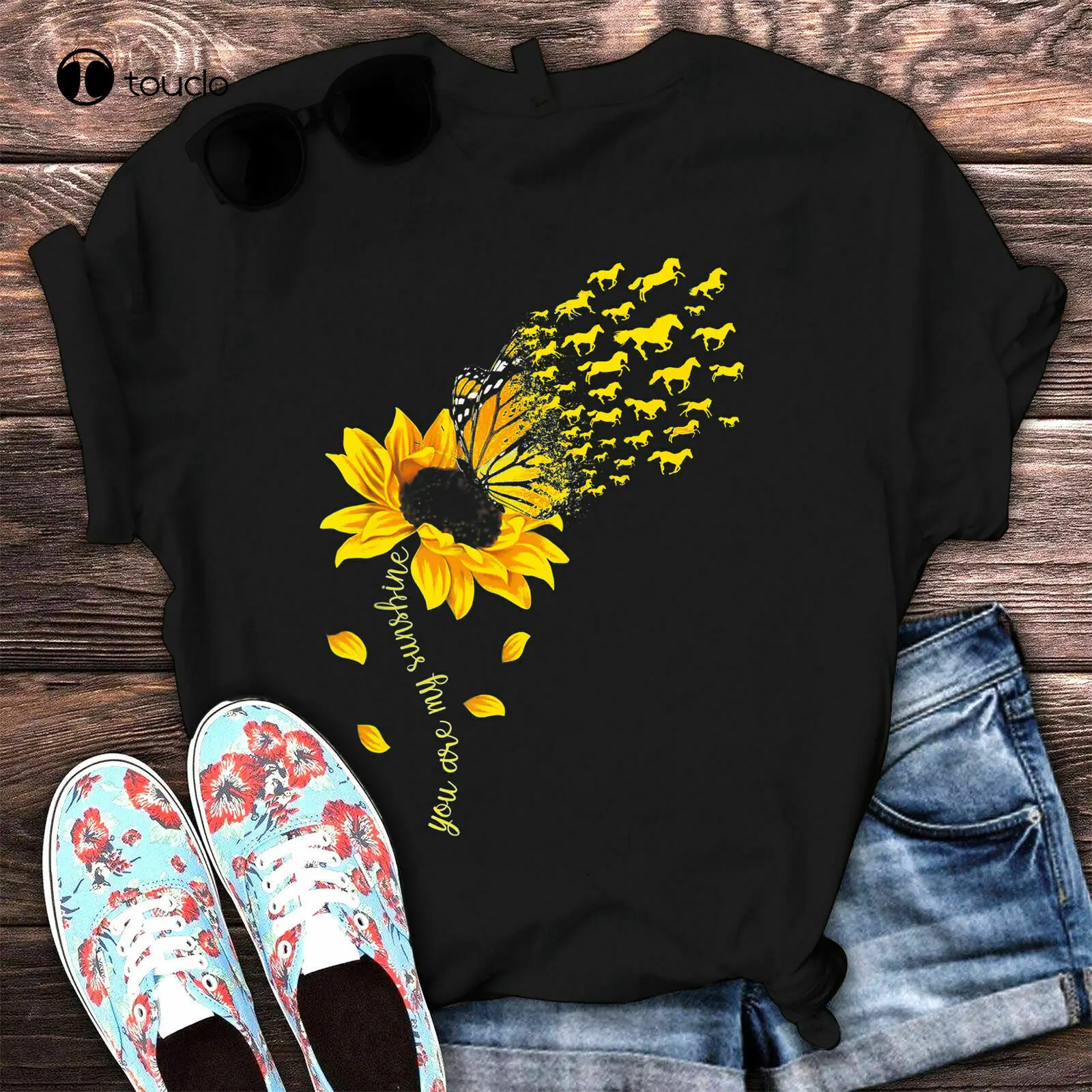 

You Are My Sunshine Horse Sunflower Lover Gift Women T Shirt Cotton S-5Xl Black Unisex